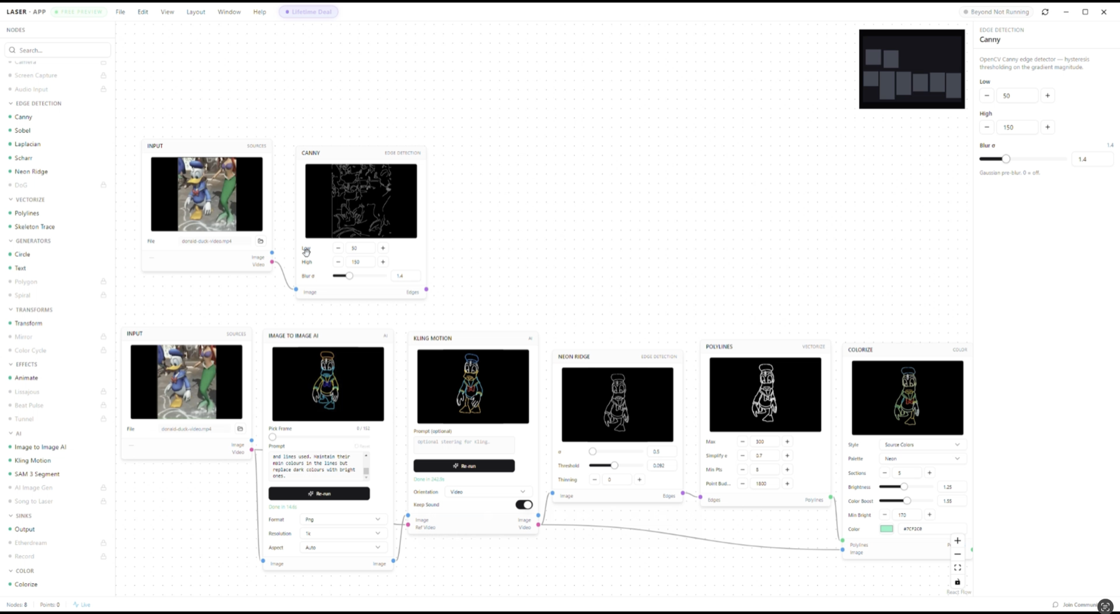 Babylon node editor converting visual media into laser-ready paths